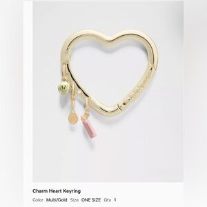 Lululemon Gold Charm Heart Keyring with Pink and Green Charms